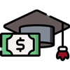 Graduation cap with dollar bill icon